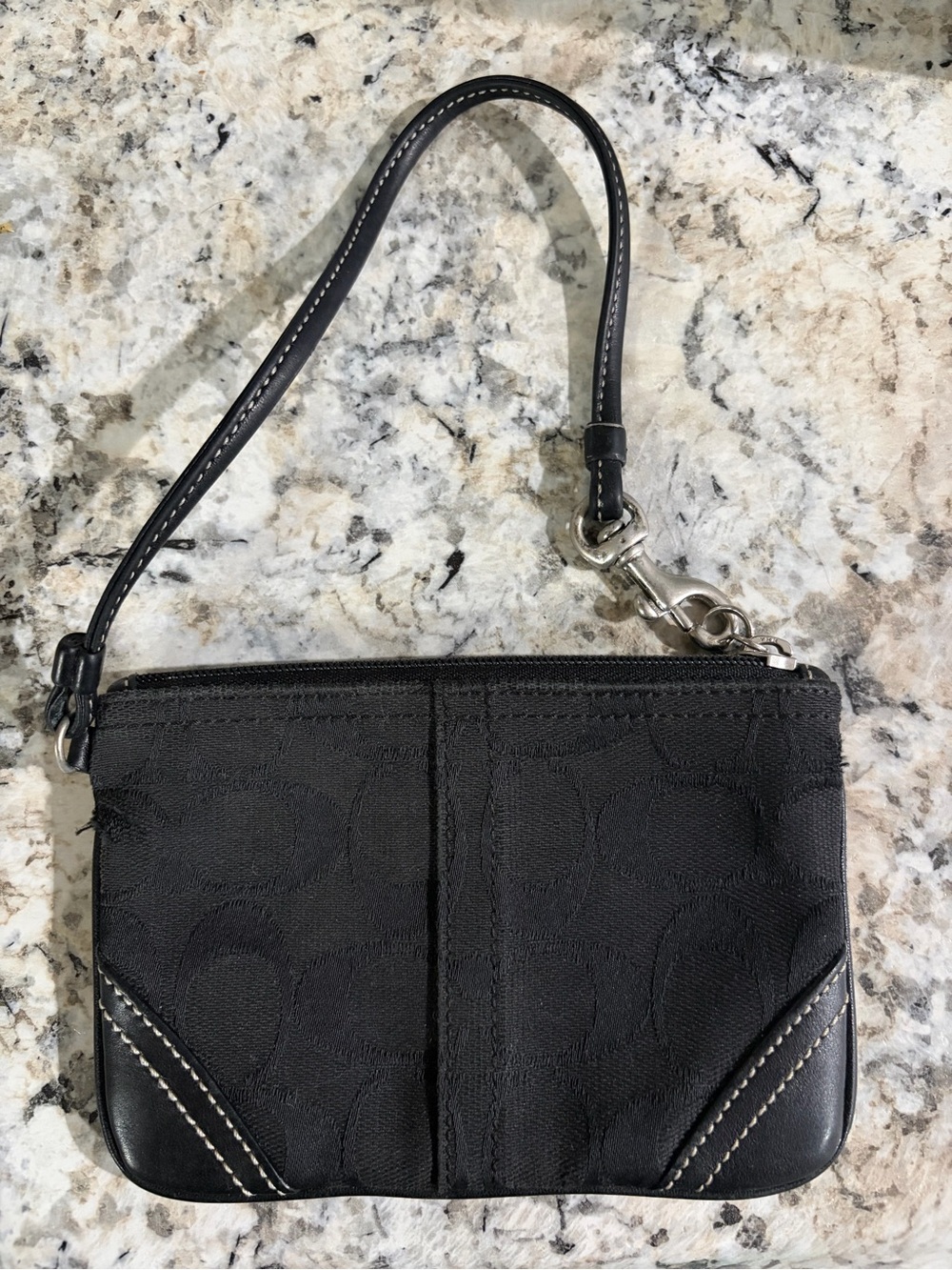 Coach Black Signature Wristlet with Leather Trim